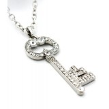 Rhinestone Key Charms Necklaces - Clear - NE-JVSN8147CL